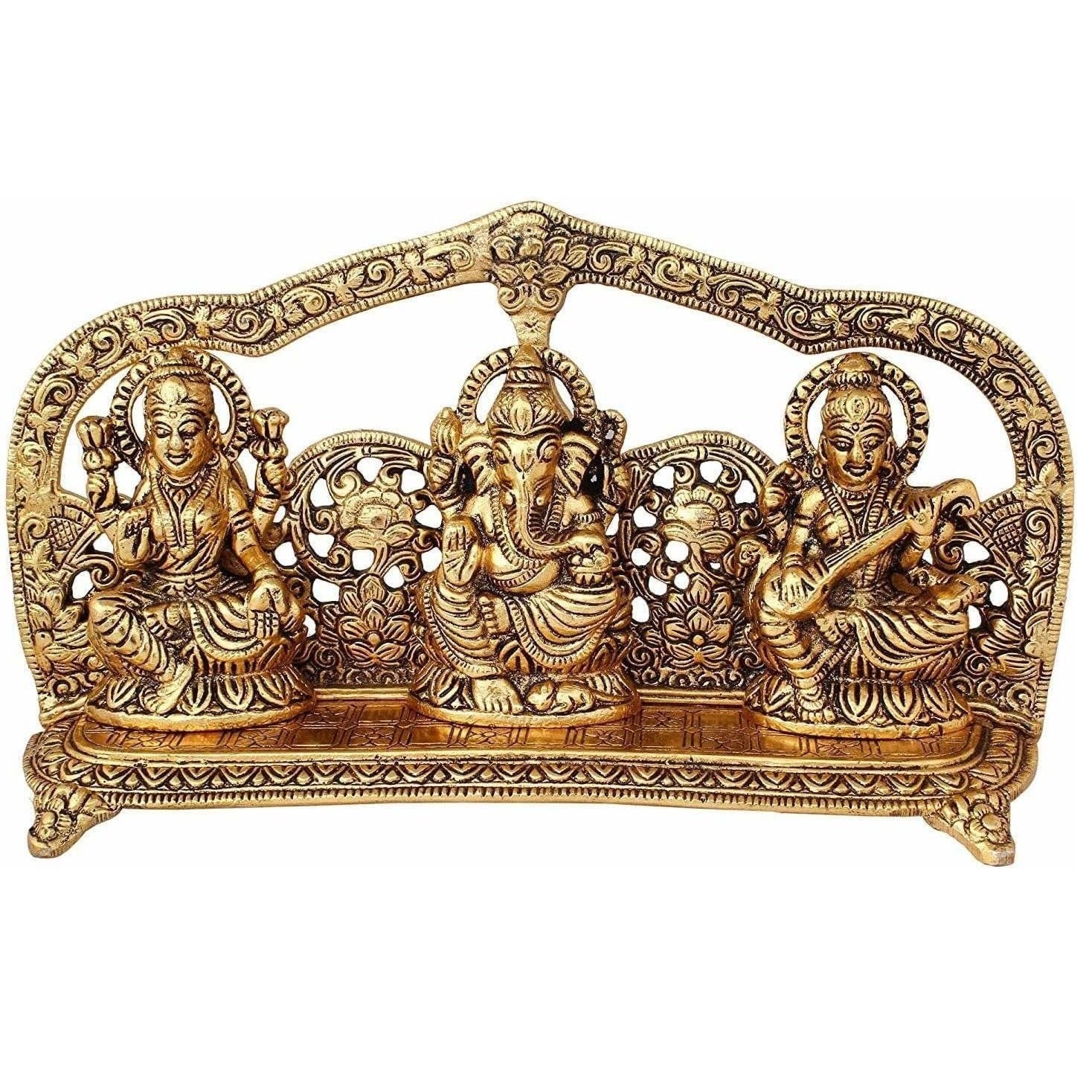 NOBILITY Lakshmi Ganesh Saraswati Statue Gold Metal Laxmi Ganesha Idol Showpiece Traditional Idol for Diwali Puja Home Decoration Wedding Return Gift Items