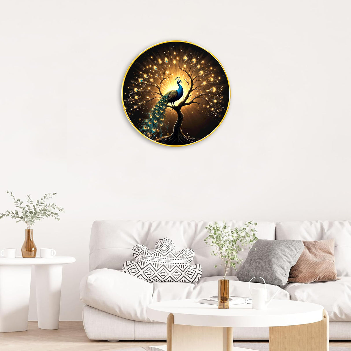 NOBILITY Peacock Painting modern sparkle lamination wall art with premium golden slim frame for Home Living Room Office Wedding Return Christmas Diwali Gift Items for Friends Family