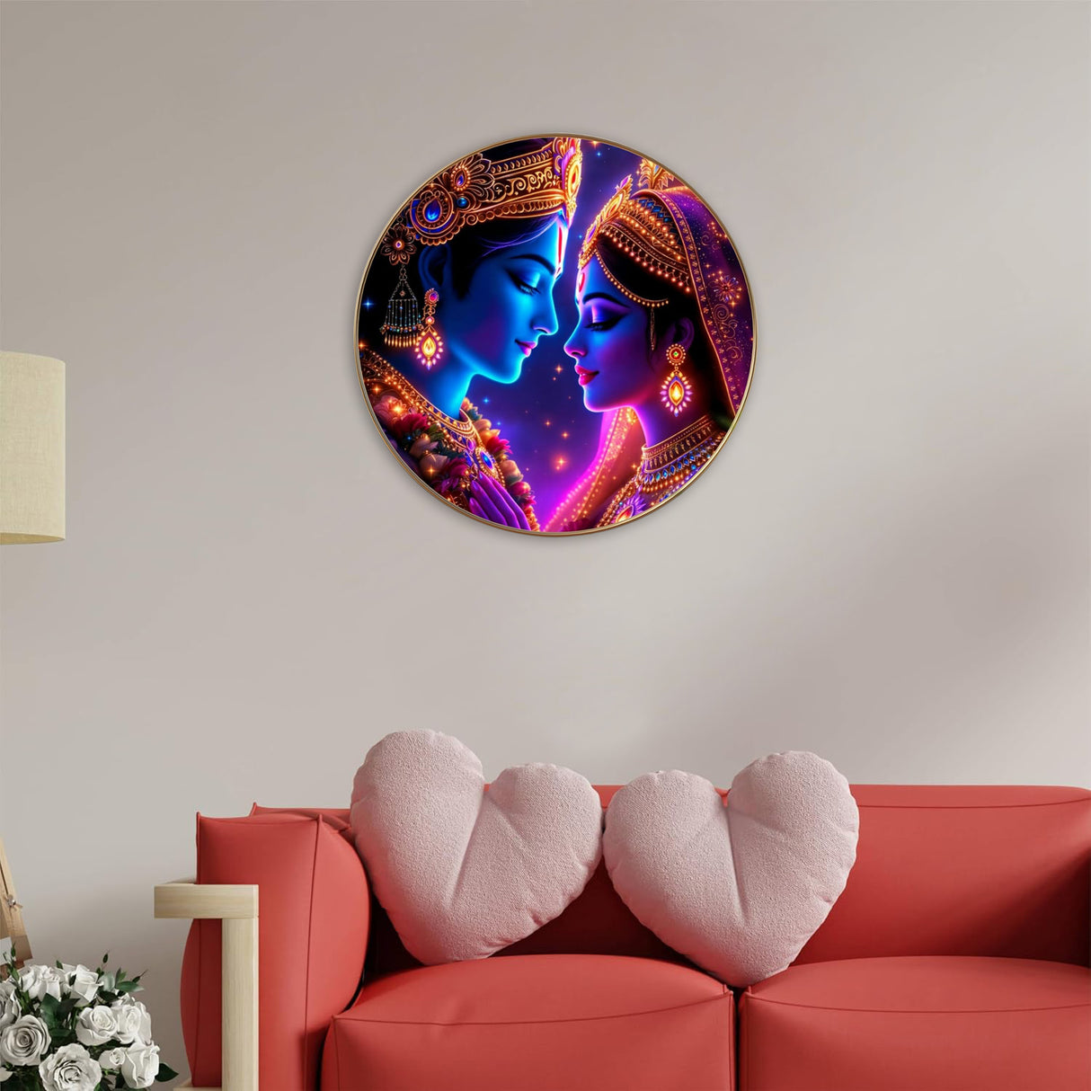 NOBILITY Radha Krishna Wall Art modern sparkle lamination Kanha Painting with premium golden slim frame for Home Living Room Office Wedding Return Christmas Diwali Gift Items for Friends Family