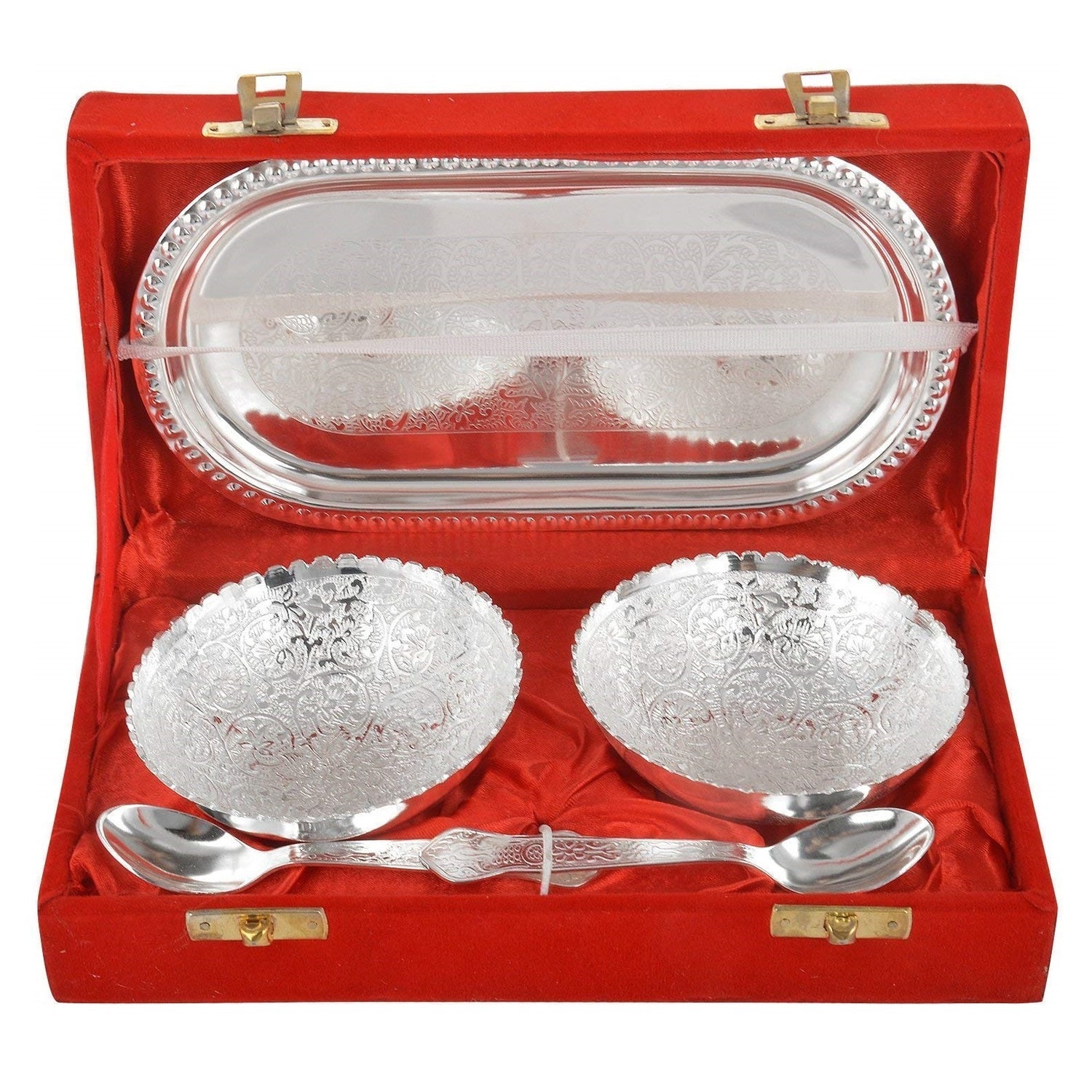 NOBILITY Bowl Spoon Tray Set Silver Plated Dessert Dry Fruits Serving Diwali Christmas Eid Wedding Return Gifts Friends Family Housewarming Home Decoration Corporate Gift items