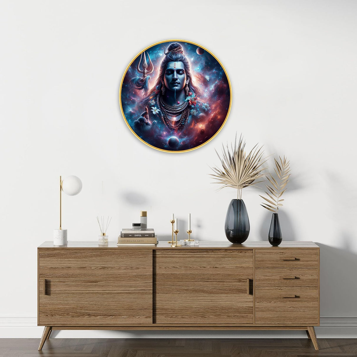 NOBILITY Shiva Painting modern sparkle lamination wall art with premium golden slim frame for Home Living Room Office Wedding Return Christmas Diwali Gift Items for Friends Family