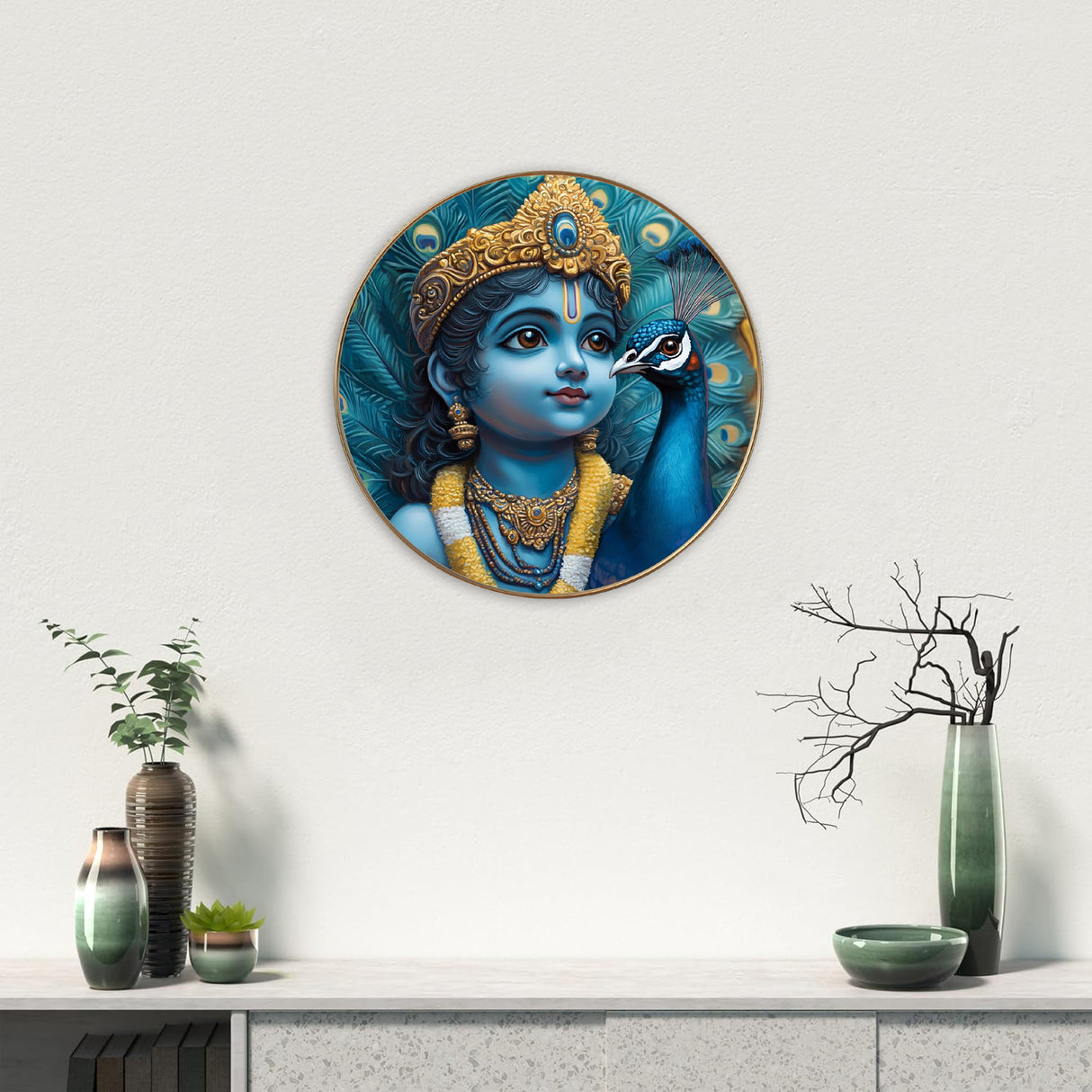 NOBILITY Krishna Painting modern sparkle lamination Kanha wall art with premium golden slim frame for Home Living Room Office Wedding Return Christmas Diwali Gift Items for Friends Family