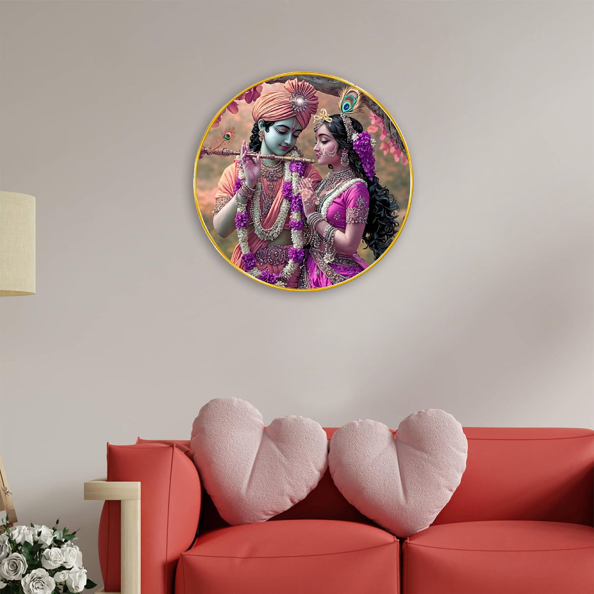 NOBILITY Radha Krishna Painting modern sparkle lamination Kanha wall art with premium golden slim frame for Home Living Room Office Wedding Return Christmas Diwali Gift Items for Friends Family