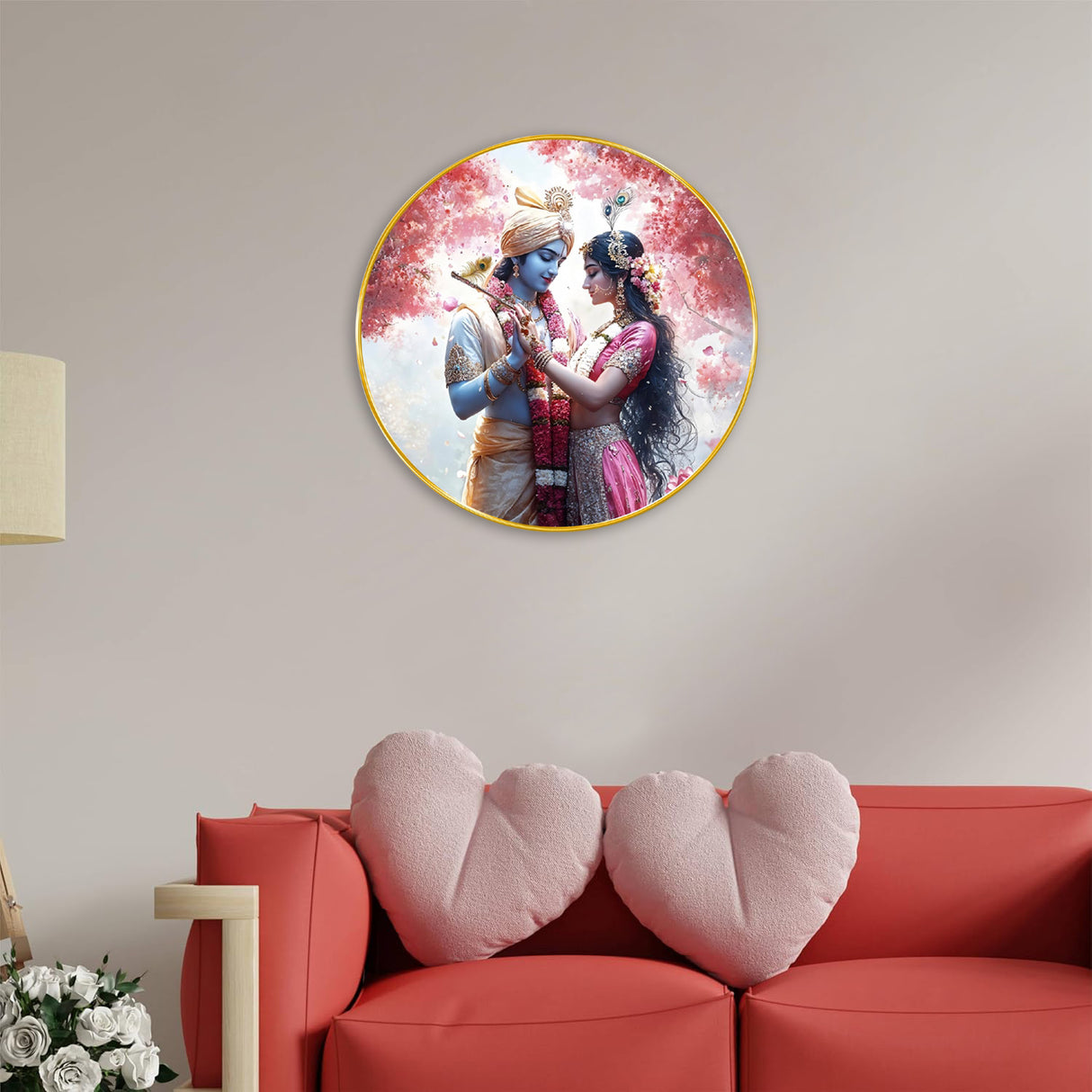 NOBILITY Radha Krishna Painting modern sparkle lamination Kanha wall art with premium golden slim frame for Home Living Room Office Wedding Return Christmas Diwali Gift Items for Friends Family