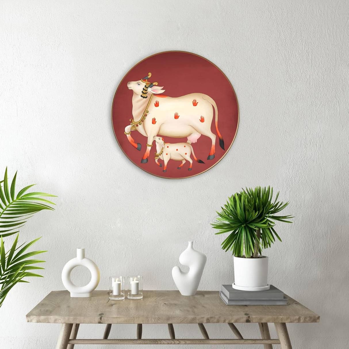 NOBILITY Cow with calf Painting modern sparkle lamination wall art with premium golden slim frame for Home Living Room Office Wedding Return Christmas Diwali Gift Items for Friends Family