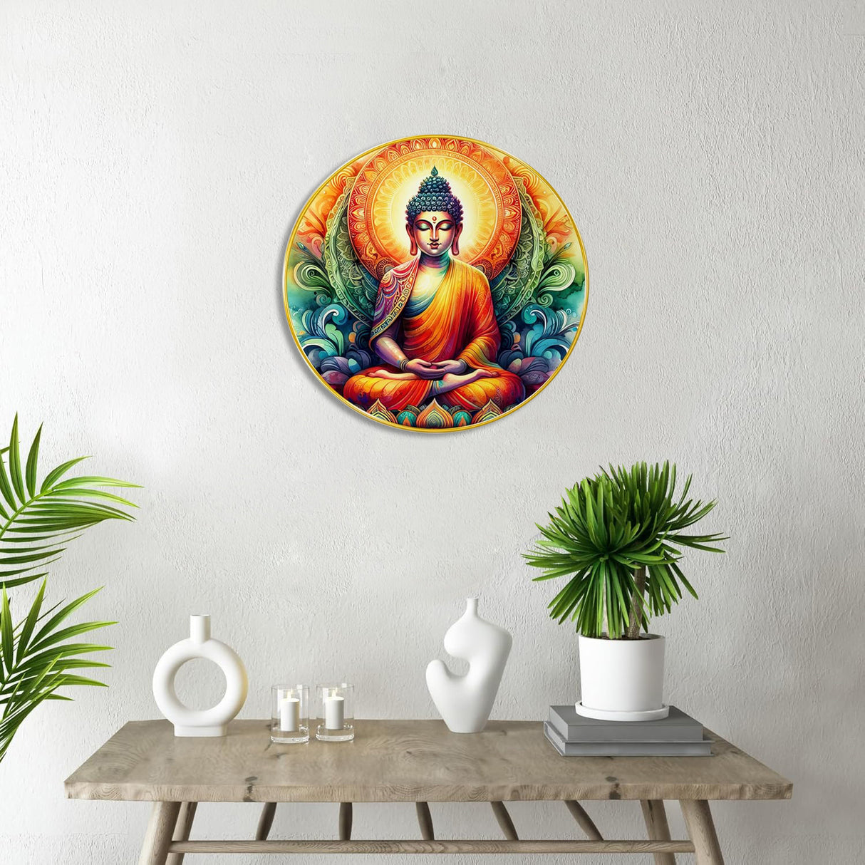 NOBILITY Buddha Painting modern sparkle lamination wall art with premium golden slim frame for Home Living Room Office Wedding Return Christmas Diwali Gift Items for Friends Family