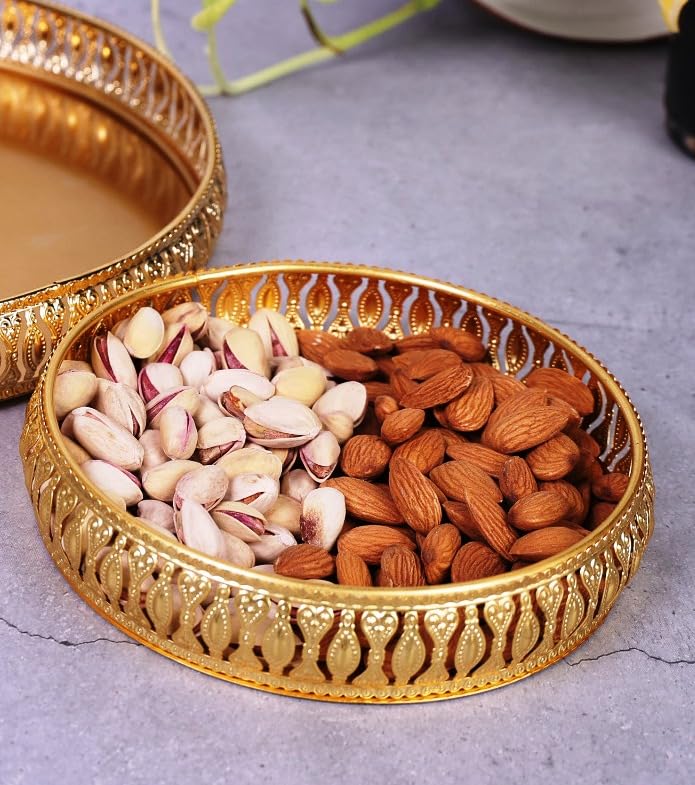 NOBILITY Decorative Tray Gold Dry Fruit Dessert Chocolate Serving Sets Friends Family Home Pooja Decorative Corporate Christmas Diwali Puja Housewarming Gifts Wedding Return Gift Items