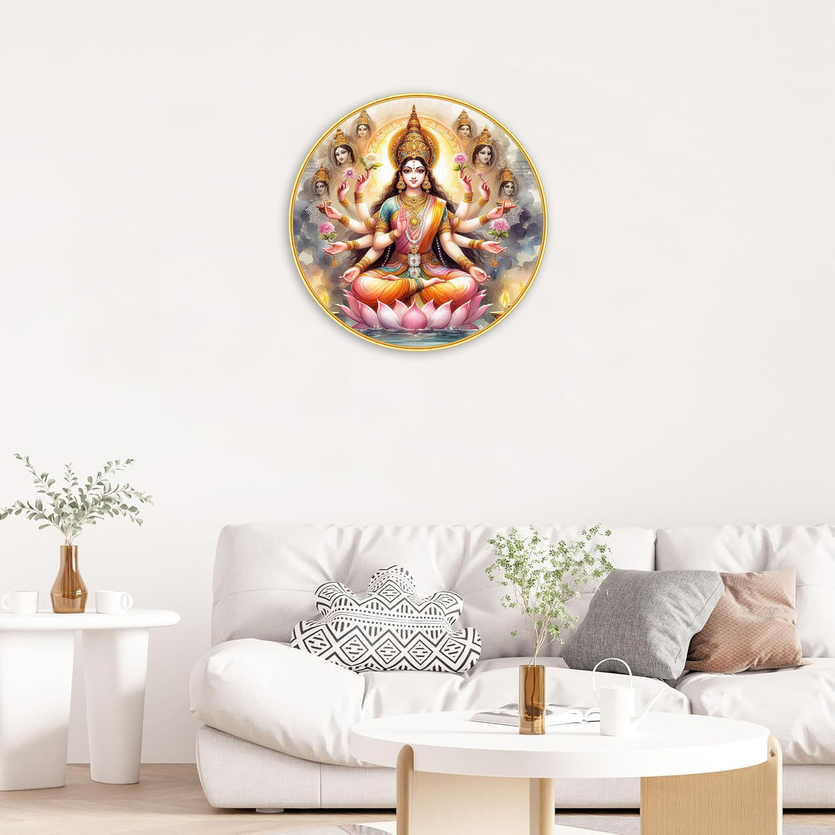 NOBILITY Mata Lakshmi Painting modern sparkle lamination wall art with premium golden slim frame for Home Living Room