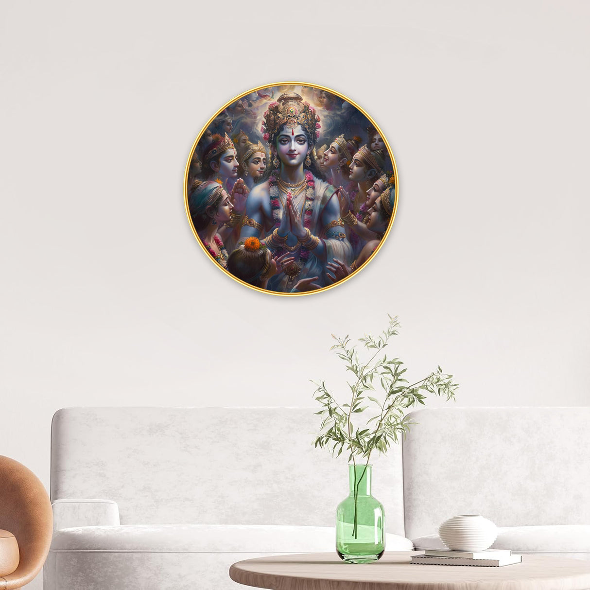 NOBILITY Lord Vishnu Painting modern sparkle lamination wall art with premium golden slim frame for Home Living Room