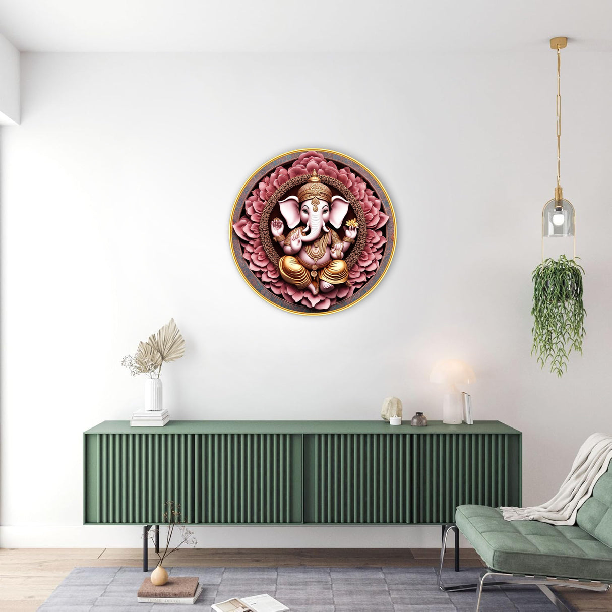NOBILITY Ganesha Painting modern sparkle lamination wall art with premium golden slim frame for Home Living Room
