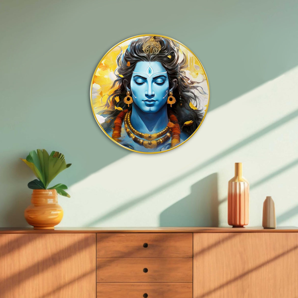 NOBILITY Lord Shiva Painting modern sparkle lamination wall art with premium golden slim frame for Home Living Room Office Wedding Return Christmas Diwali Gift Items for Friends Family