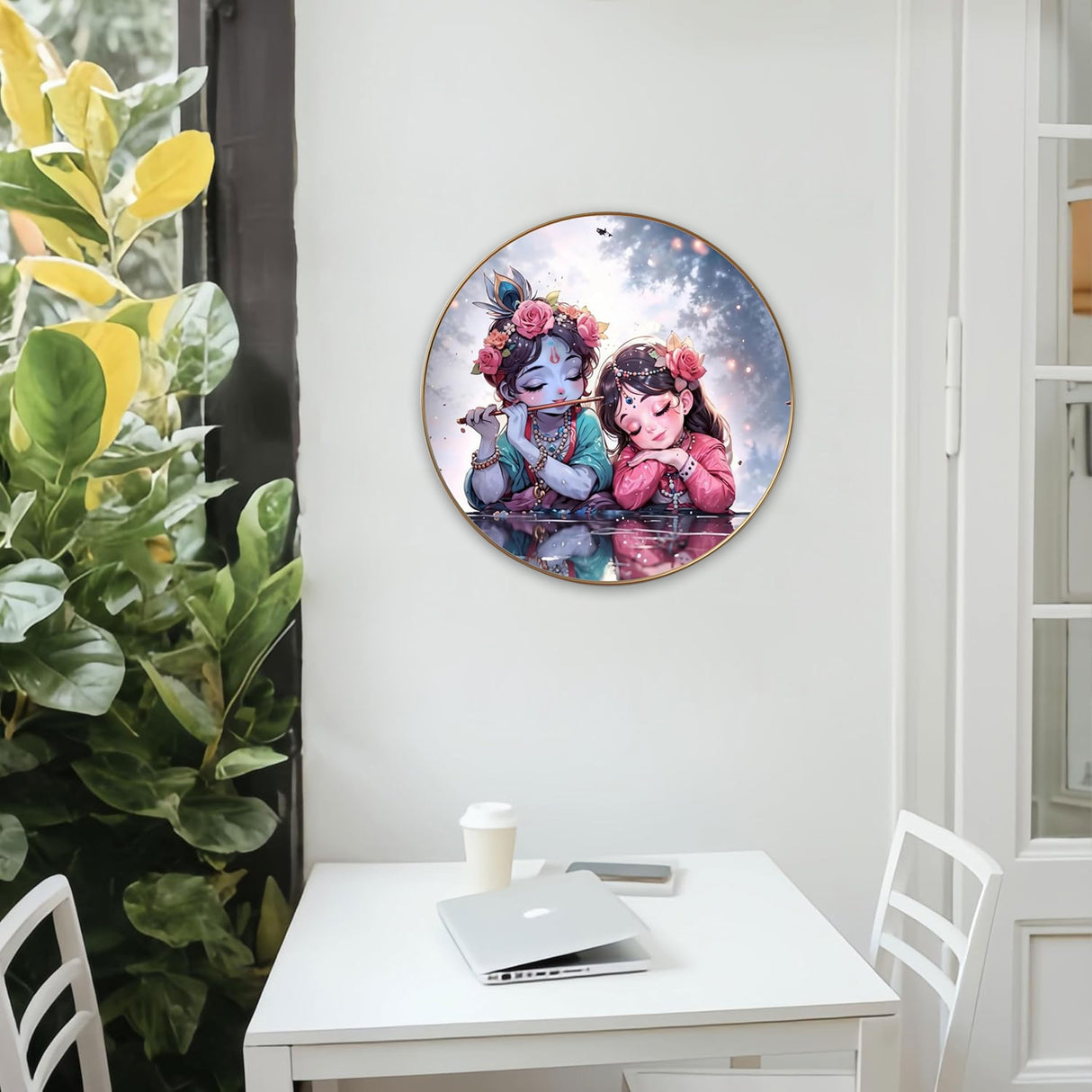 NOBILITY Radha Krishna Painting modern sparkle lamination Kanha wall art with premium golden slim frame for Home Living Room Office Wedding Return Christmas Diwali Gift Items for Friends Family