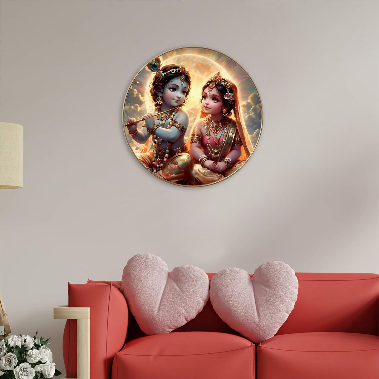 NOBILITY Radha Krishna Painting modern sparkle lamination wall art with premium golden slim frame for Home Living Room