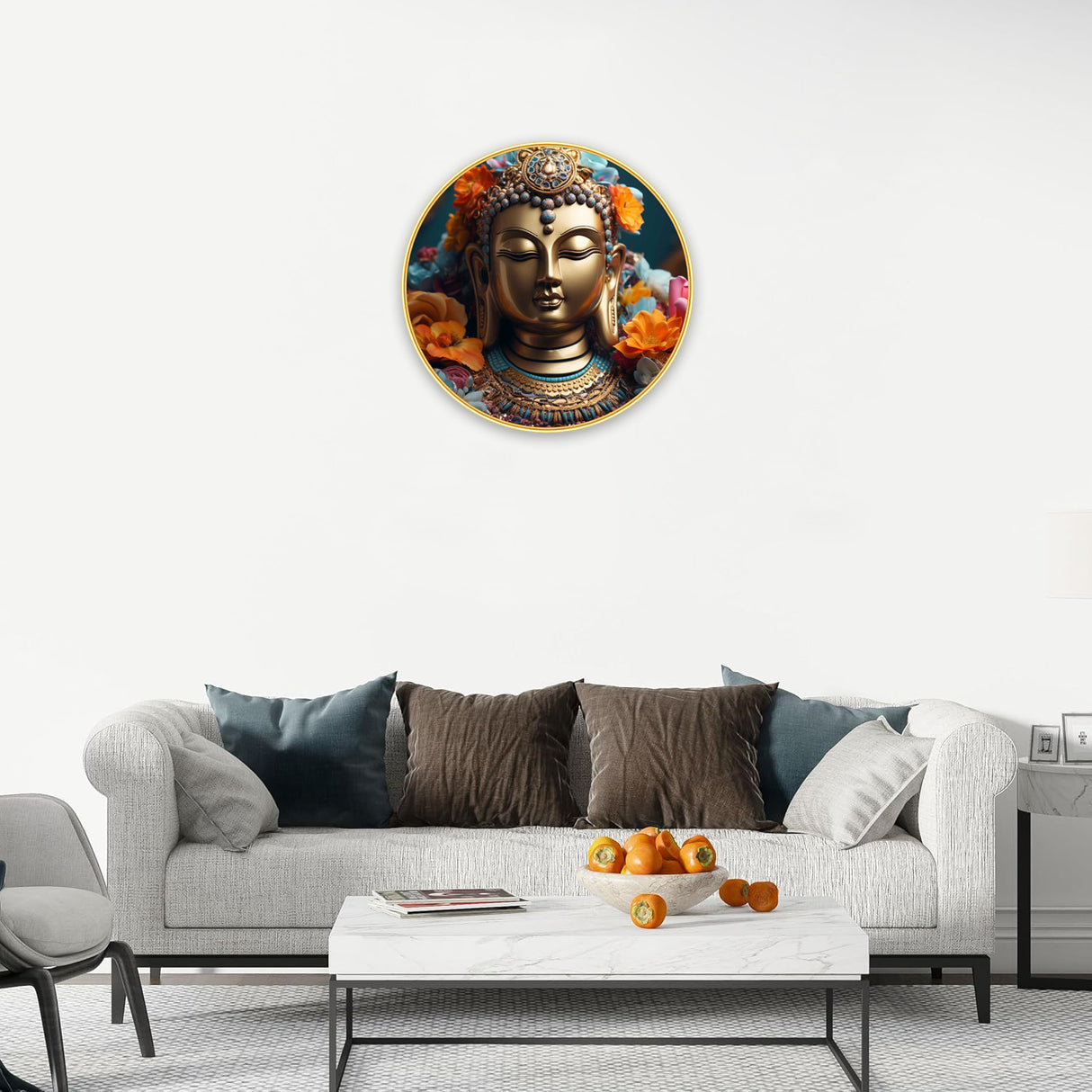 NOBILITY Buddha Painting modern sparkle lamination wall art with premium golden slim frame for Home Living Room Office Wedding Return Christmas Diwali Gift Items for Friends Family