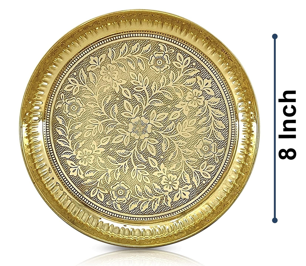 Bengalen Brass Pooja Thali Set 8 Inch Puja Thali with Pital Plate Kalash Palli Chandan Vati Kuber Deep Dhup Dan Ghanti Arti Thali for Diwali Home Office Mandir Wedding Return Gift Items
