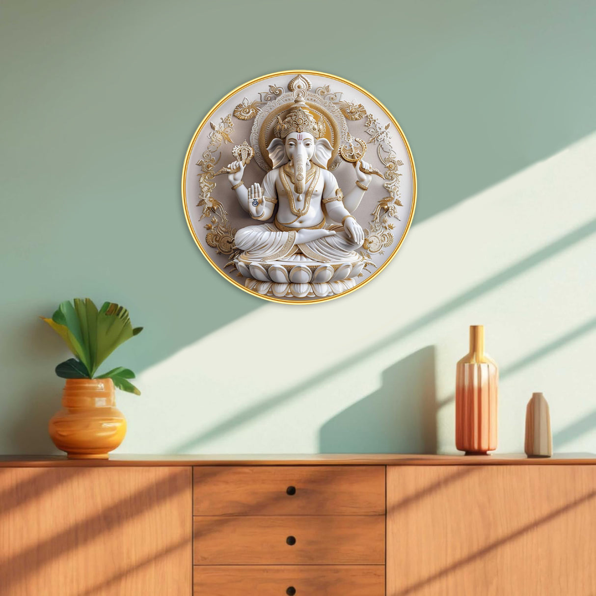 NOBILITY Ganesh Painting modern sparkle lamination Ganesha wall art with premium golden slim frame for Home Living Room Office Wedding Return Christmas Diwali Gift Items for Friends Family