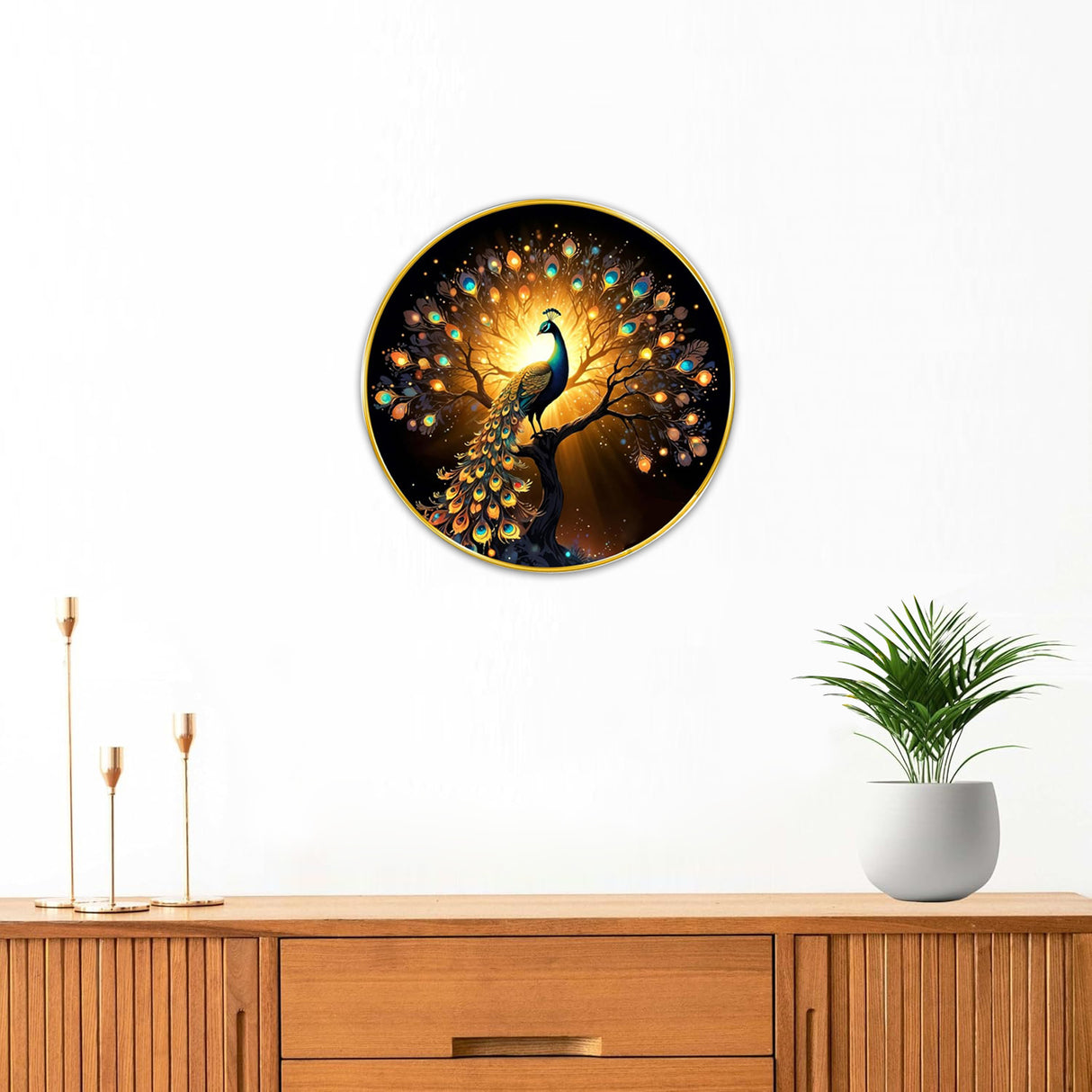 NOBILITY Peacock Painting modern sparkle lamination wall art with premium golden slim frame for Home Living Room Office Wedding Return Christmas Diwali Gift Items for Friends Family