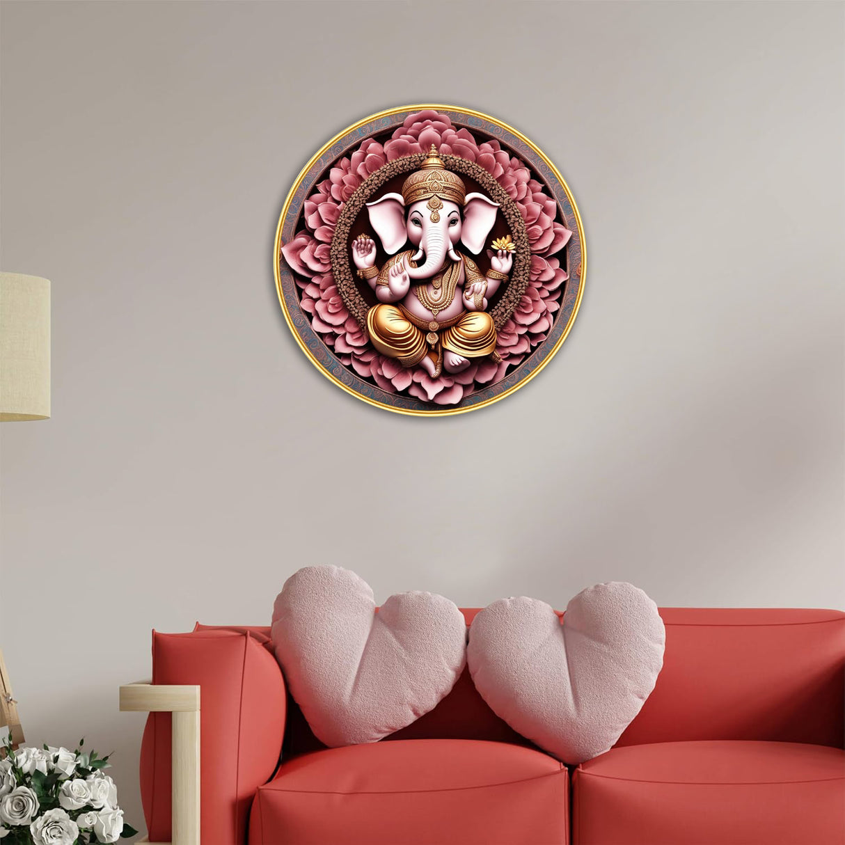NOBILITY Ganesha Painting modern sparkle lamination wall art with premium golden slim frame for Home Living Room
