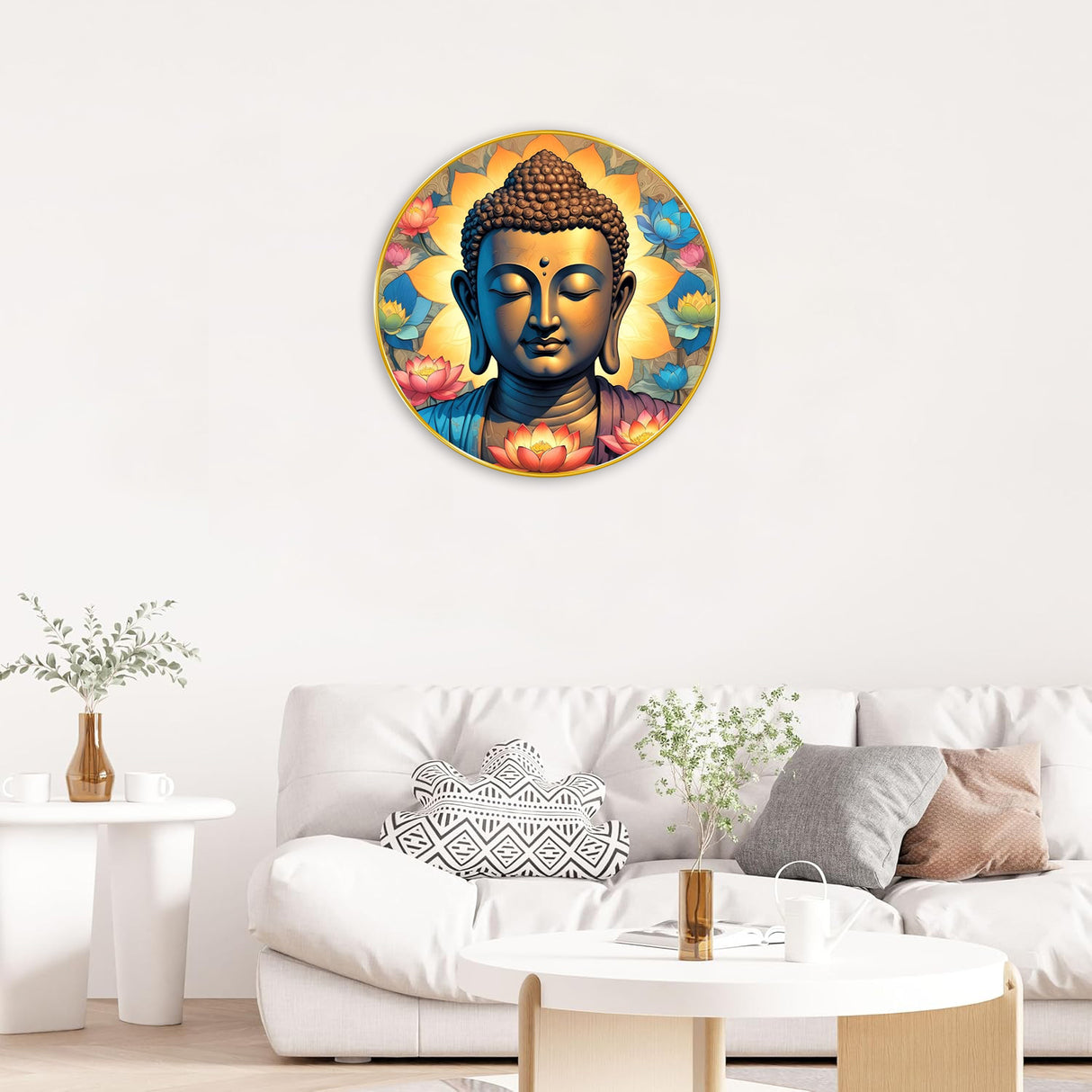 NOBILITY Buddha Painting modern sparkle lamination wall art with premium golden slim frame for Home Living Room Office Wedding Return Christmas Diwali Gift Items for Friends Family