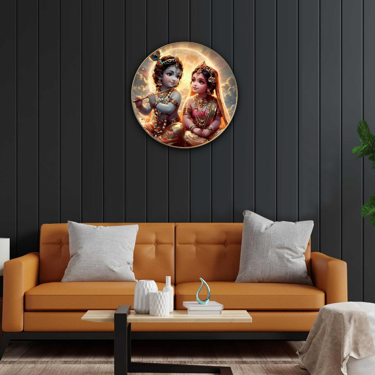 NOBILITY Radha Krishna Painting modern sparkle lamination wall art with premium golden slim frame for Home Living Room