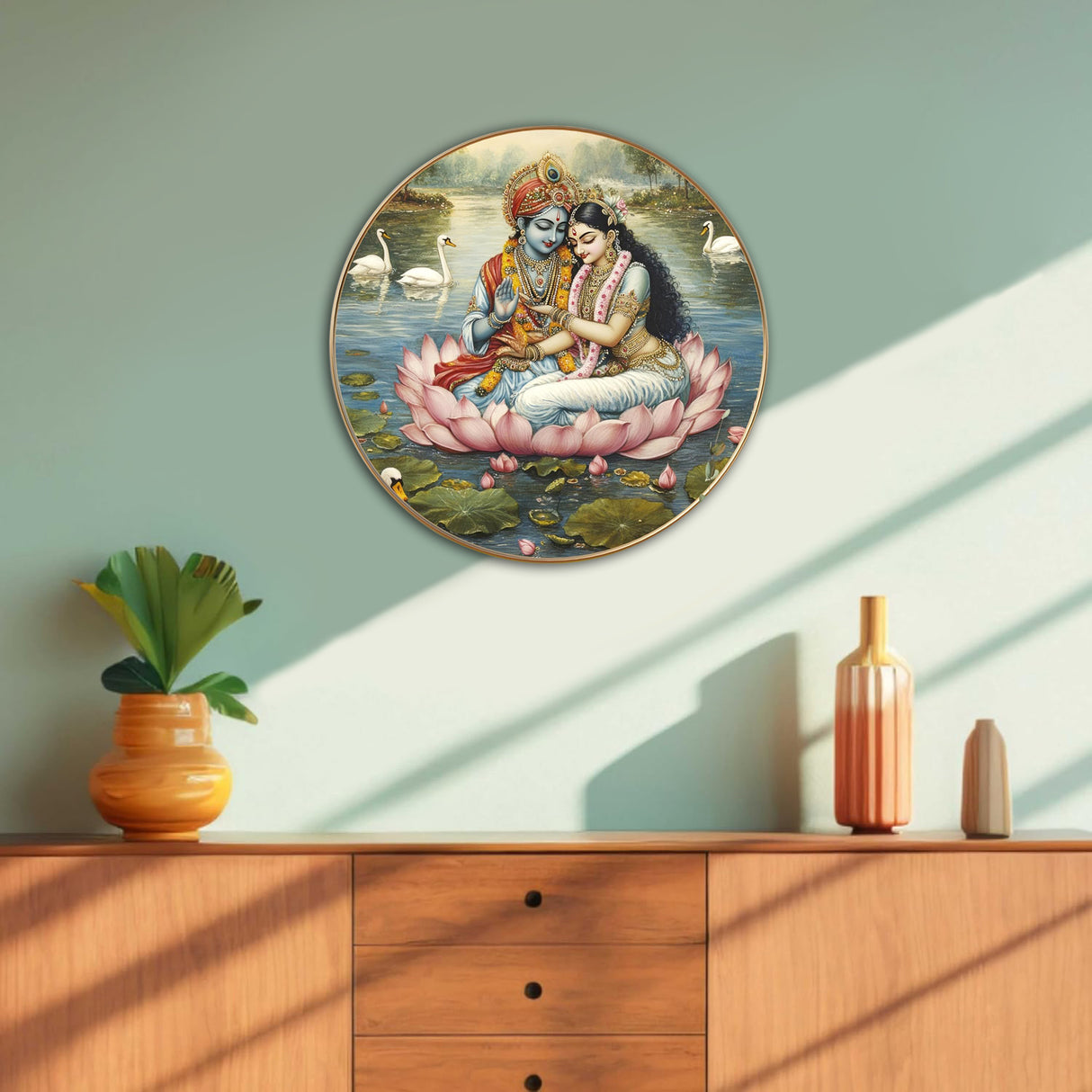 NOBILITY Radha Krishna Painting modern sparkle lamination Kanha wall art with premium golden slim frame for Home Living Room Office Wedding Return Christmas Diwali Gift Items for Friends Family