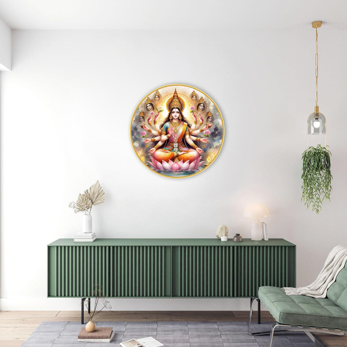 NOBILITY Mata Lakshmi Painting modern sparkle lamination wall art with premium golden slim frame for Home Living Room