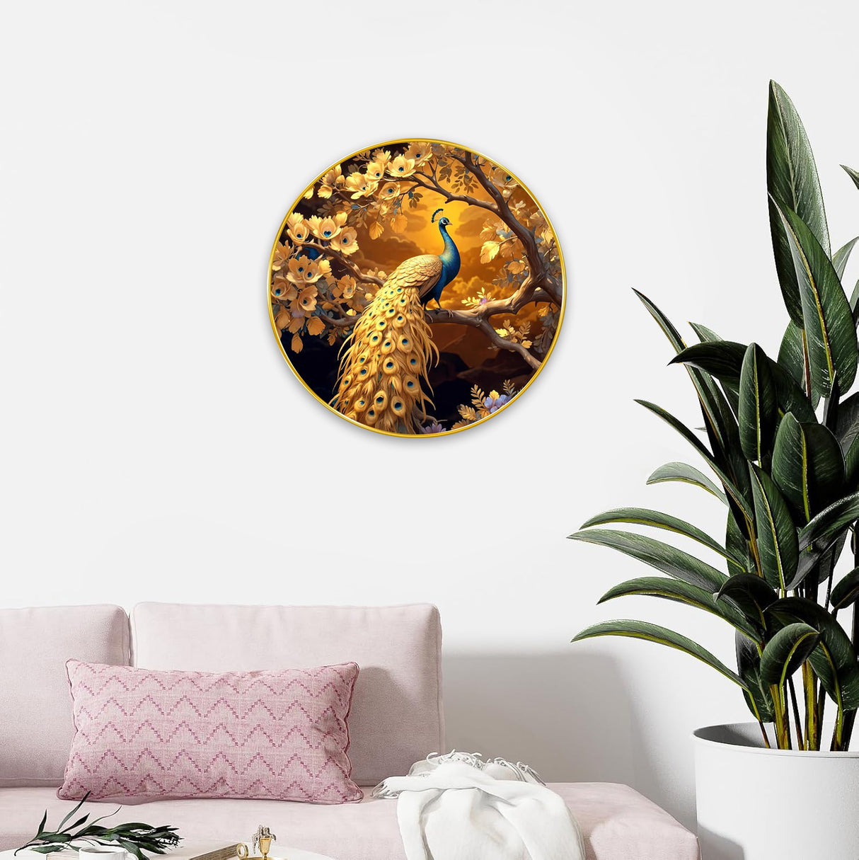 NOBILITY Peacock Painting modern sparkle lamination wall art with premium golden slim frame for Home Living Room Office Wedding Return Christmas Diwali Gift Items for Friends Family