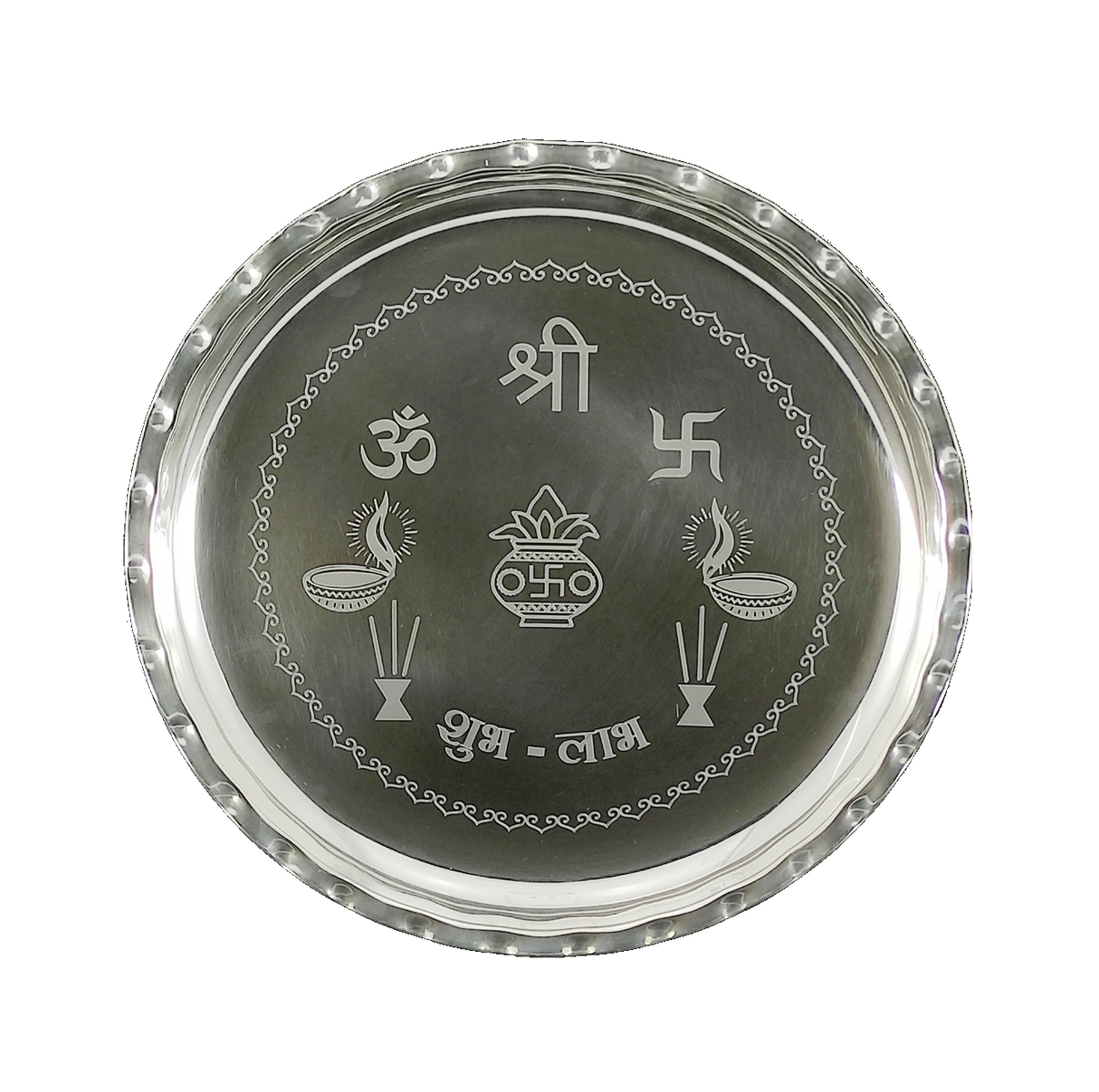 Bengalen Silver Plated Pooja Thali Set 9.5 Inch with Plate Diya Haldi Kumkum Stand Panchapatra Palli Bowl Dhup Dan Ghanti Puja Thali for Home Mandir Office Diwali Wedding Return Gift Items
