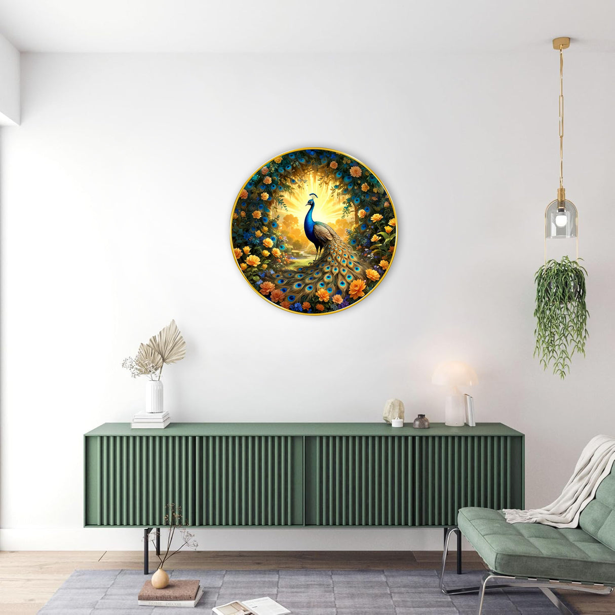 NOBILITY Peacock Painting modern sparkle lamination wall art with premium golden slim frame for Home Living Room Office Wedding Return Christmas Diwali Gift Items for Friends Family