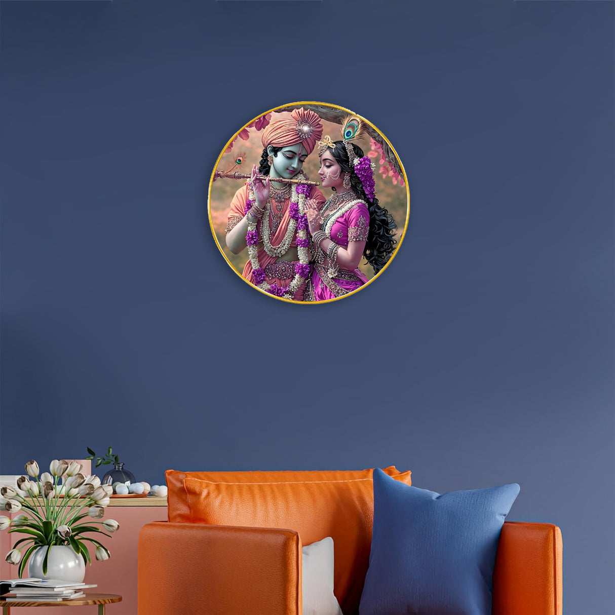 NOBILITY Radha Krishna Painting modern sparkle lamination Kanha wall art with premium golden slim frame for Home Living Room Office Wedding Return Christmas Diwali Gift Items for Friends Family