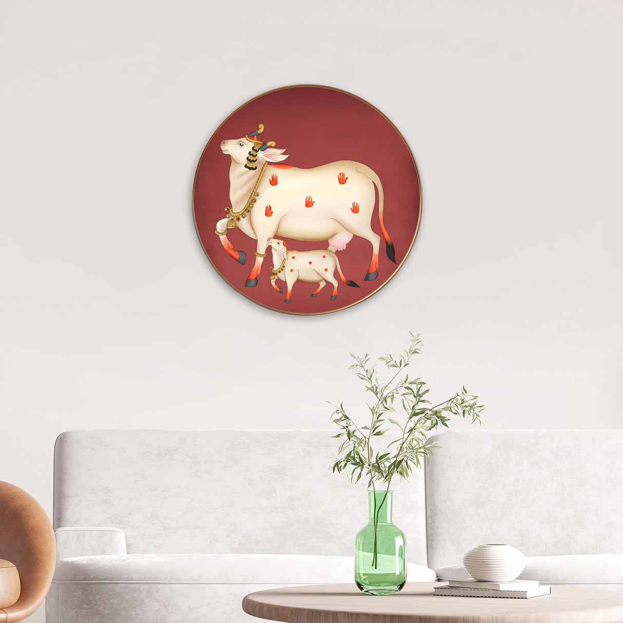 NOBILITY Cow with calf Painting modern sparkle lamination wall art with premium golden slim frame for Home Living Room Office Wedding Return Christmas Diwali Gift Items for Friends Family