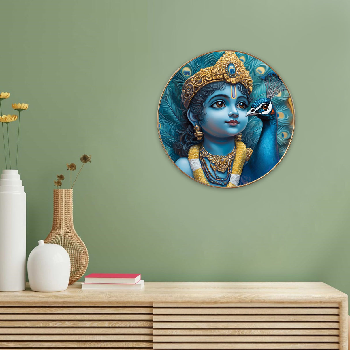 NOBILITY Krishna Painting modern sparkle lamination Kanha wall art with premium golden slim frame for Home Living Room Office Wedding Return Christmas Diwali Gift Items for Friends Family