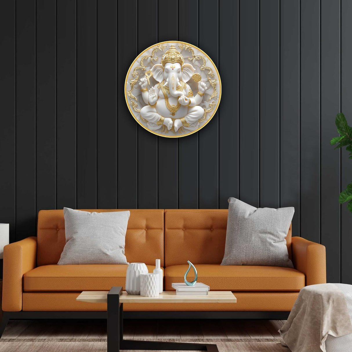 NOBILITY Ganesha Painting modern sparkle lamination Ganesh wall art with premium golden slim frame for Home Living Room Office Wedding Return Diwali Gift Items for Friends Family