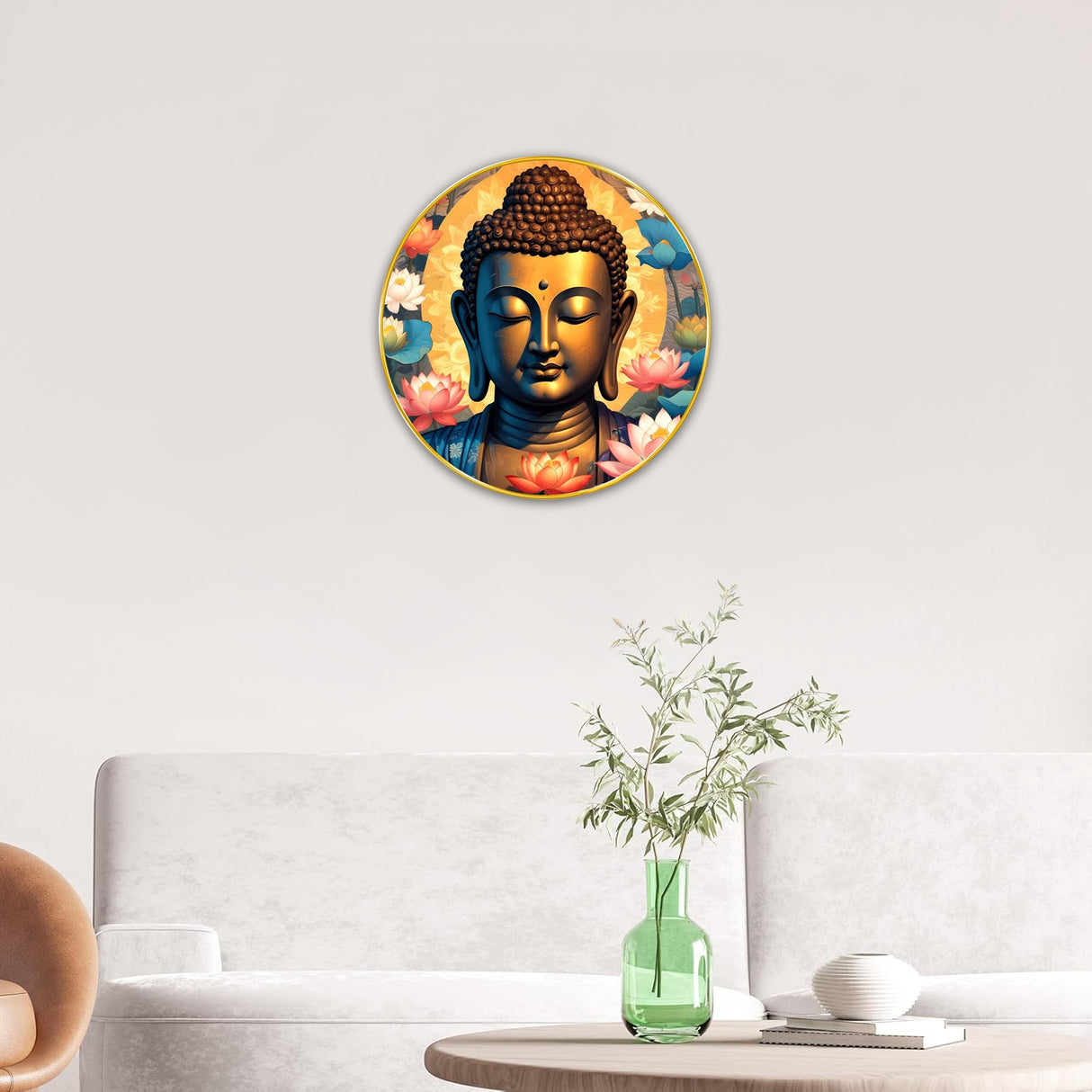 NOBILITY Buddha Painting modern sparkle lamination wall art with premium golden slim frame for Home Living Room Office Wedding Return Diwali Gift Items for Friends Family