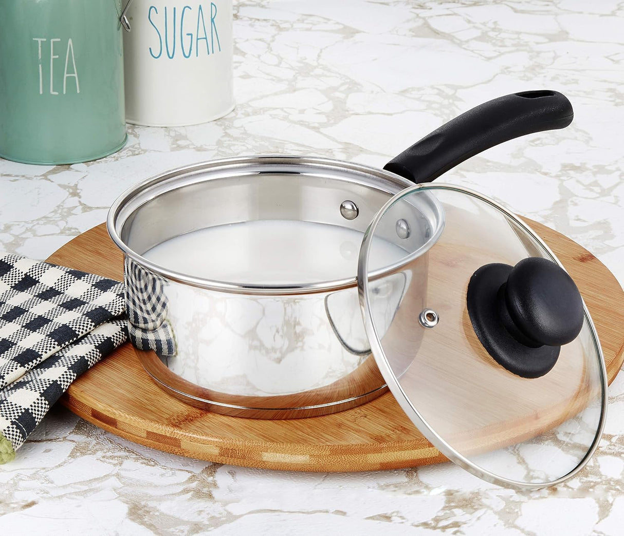 NOBILITY Stainless Steel Saucepan with Glass Lid Induction Base 16 cm 1500 ml
