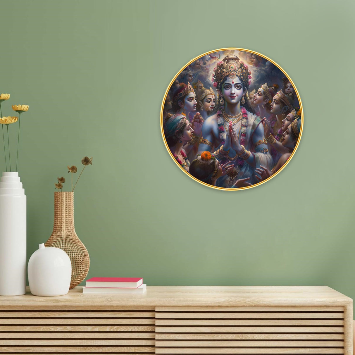 NOBILITY Lord Vishnu Painting modern sparkle lamination wall art with premium golden slim frame for Home Living Room