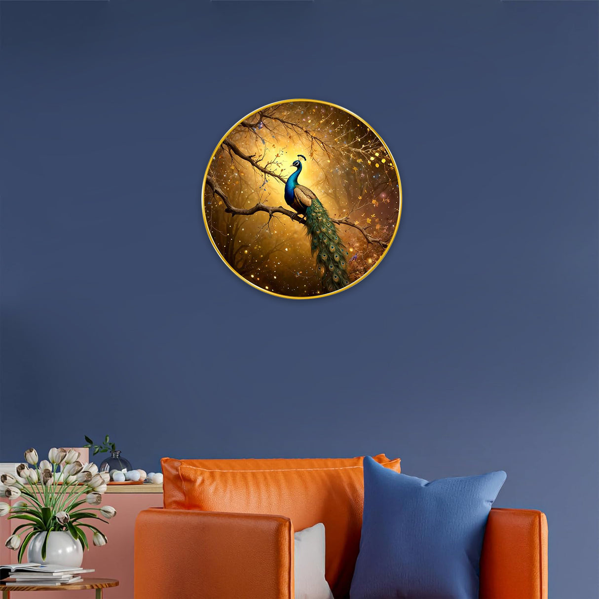 NOBILITY Peacock Painting modern sparkle lamination wall art with premium golden slim frame for Home Living Room Office Wedding Return Christmas Diwali Gift Items for Friends Family