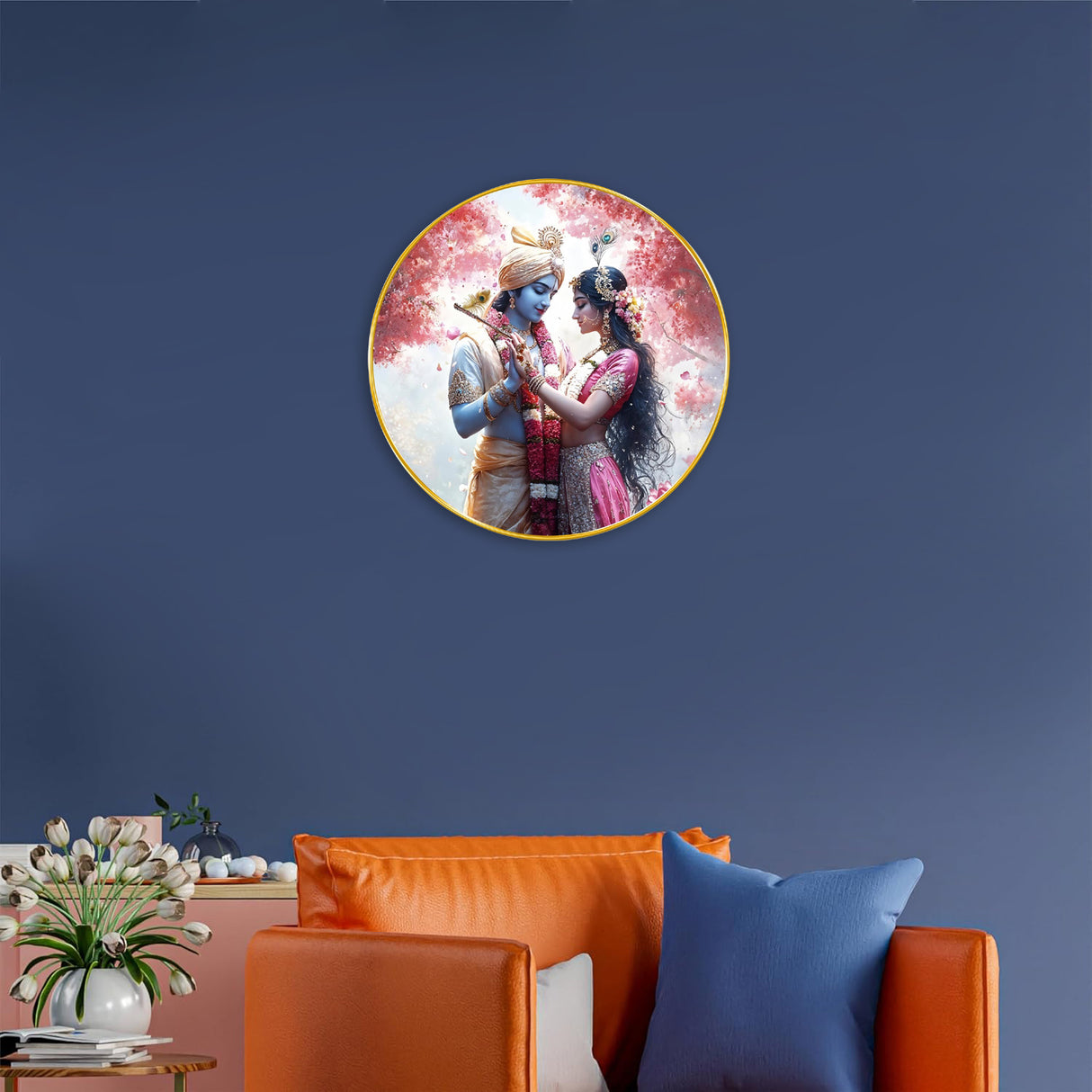 NOBILITY Radha Krishna Painting modern sparkle lamination Kanha wall art with premium golden slim frame for Home Living Room Office Wedding Return Christmas Diwali Gift Items for Friends Family