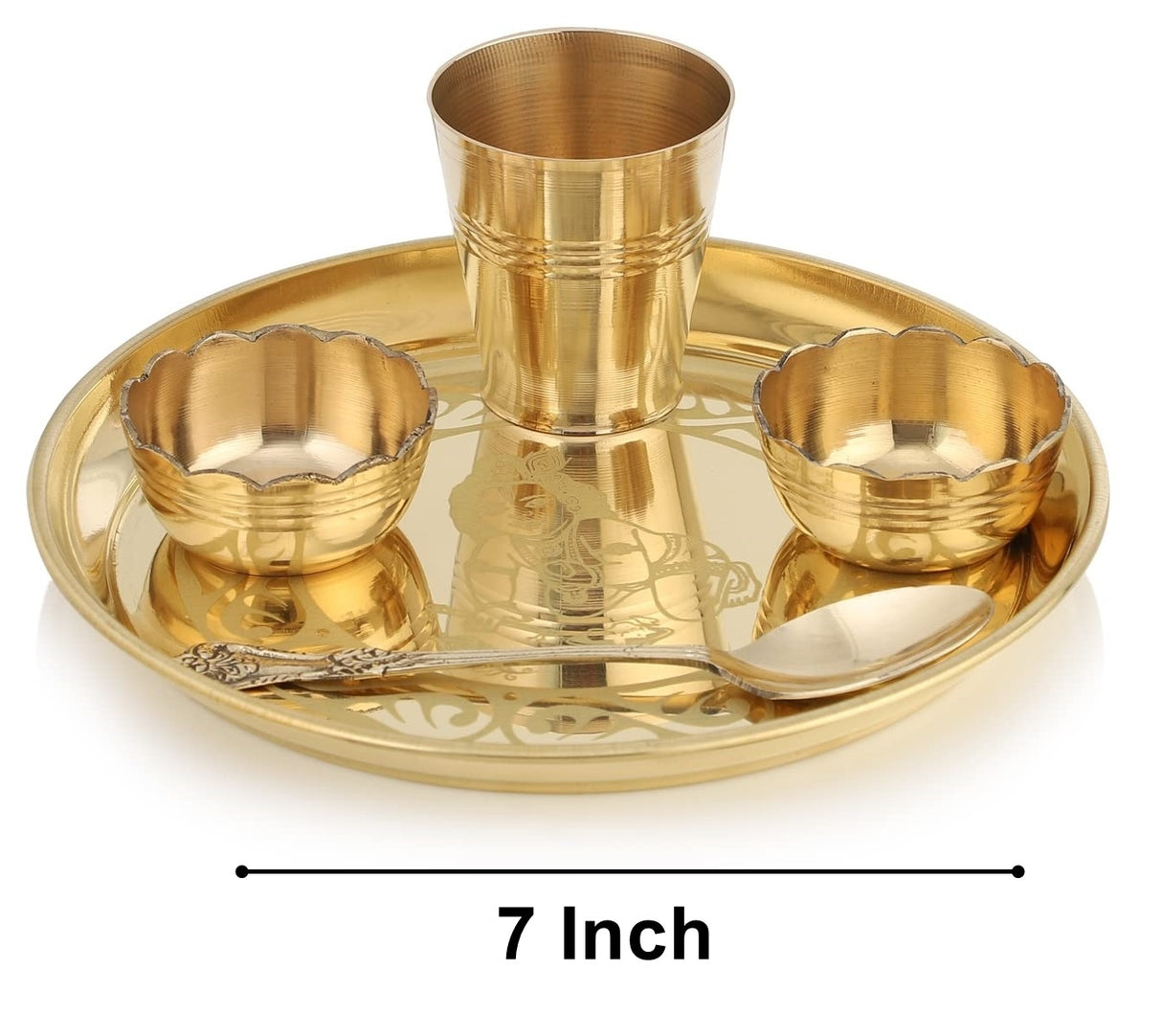 NOBILITY Brass Pooja Bhog thali Set 7 Inch Festival Kanha Thali Puja Set for Diwali Home Office Mandir Wedding Return Gift Items