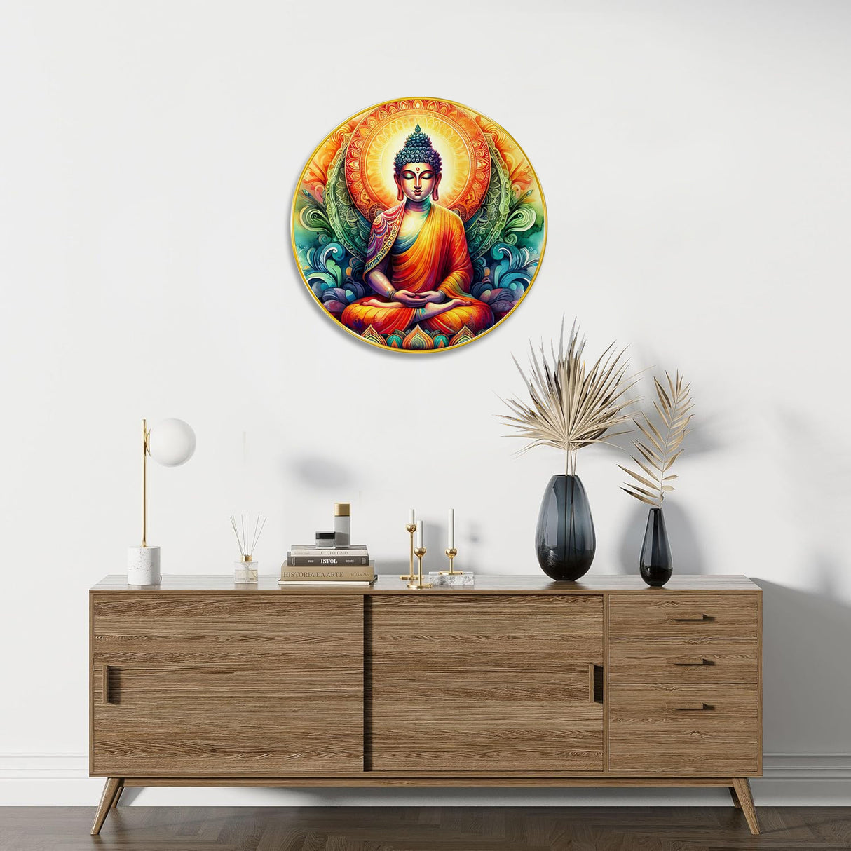 NOBILITY Buddha Painting modern sparkle lamination wall art with premium golden slim frame for Home Living Room Office Wedding Return Christmas Diwali Gift Items for Friends Family