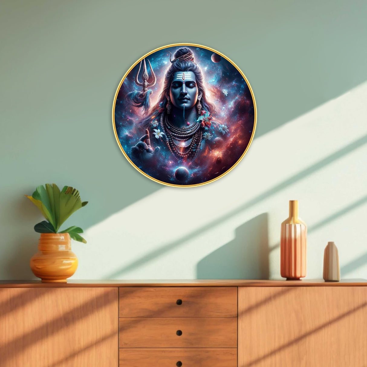 NOBILITY Shiva Painting modern sparkle lamination wall art with premium golden slim frame for Home Living Room Office Wedding Return Christmas Diwali Gift Items for Friends Family