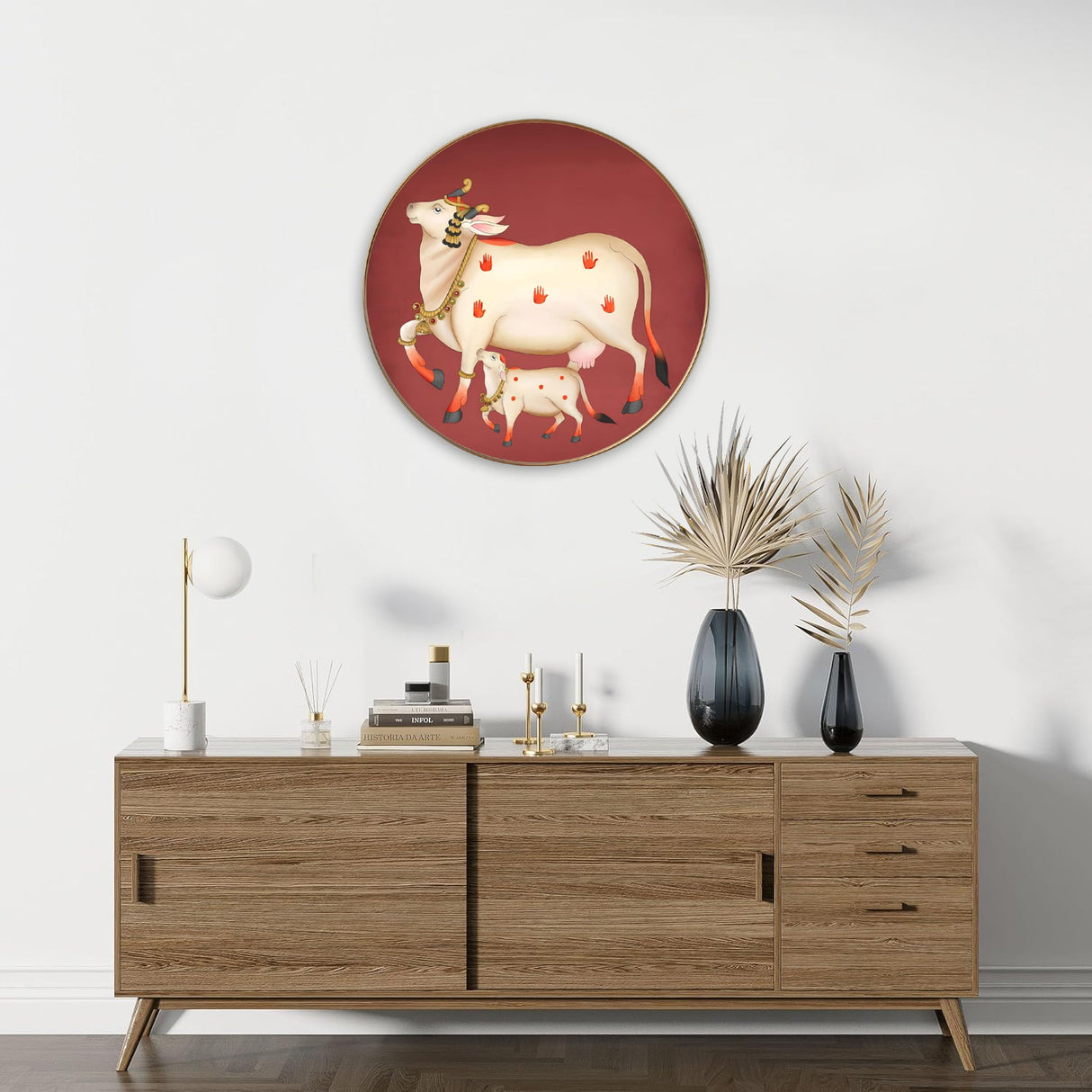 NOBILITY Cow with calf Painting modern sparkle lamination wall art with premium golden slim frame for Home Living Room Office Wedding Return Christmas Diwali Gift Items for Friends Family