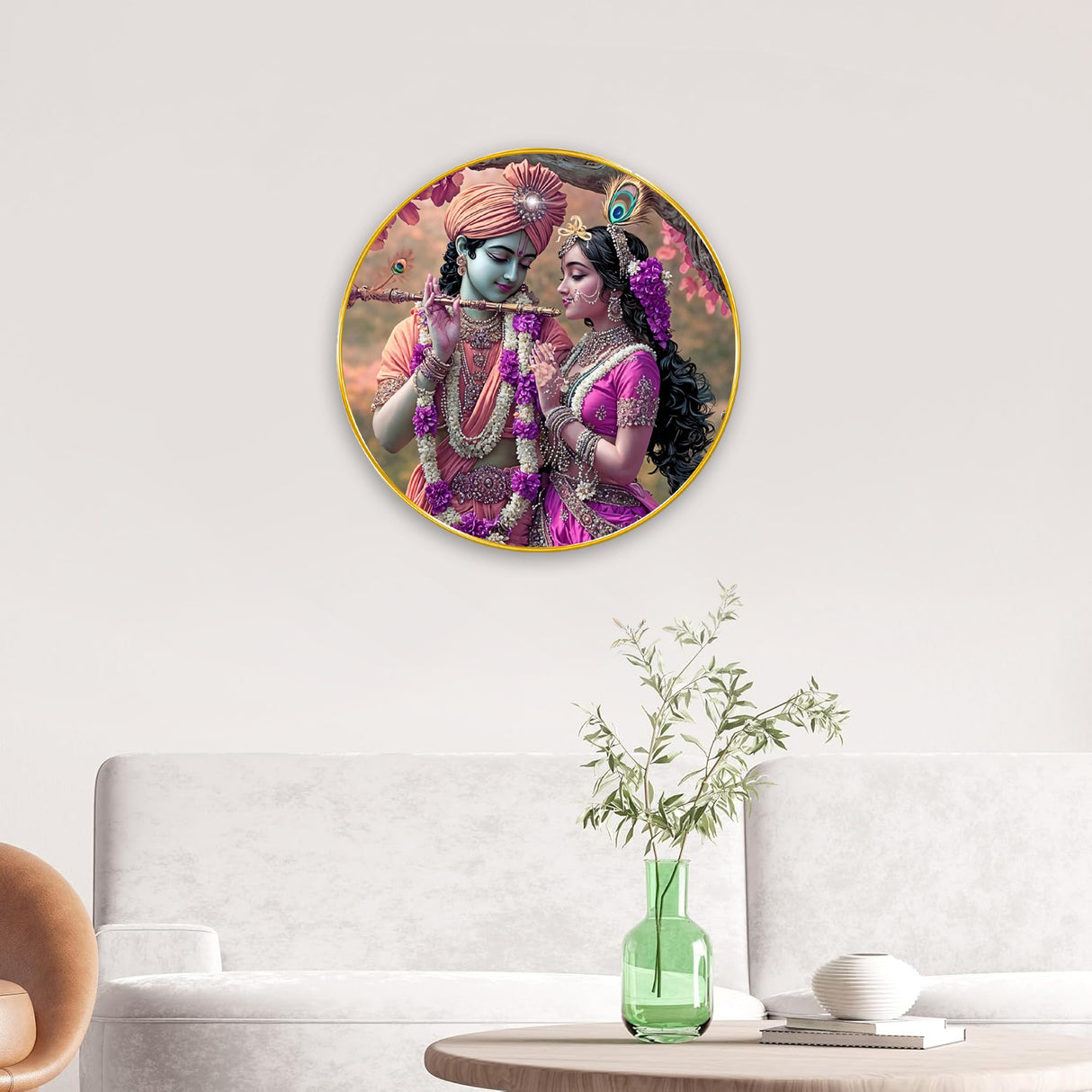 NOBILITY Radha Krishna Painting modern sparkle lamination Kanha wall art with premium golden slim frame for Home Living Room Office Wedding Return Christmas Diwali Gift Items for Friends Family