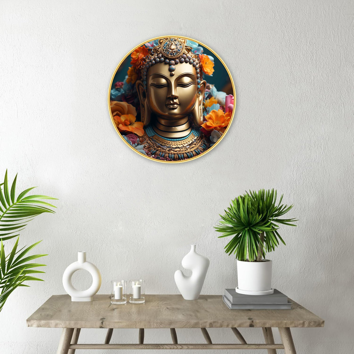 NOBILITY Buddha Painting modern sparkle lamination wall art with premium golden slim frame for Home Living Room Office Wedding Return Christmas Diwali Gift Items for Friends Family