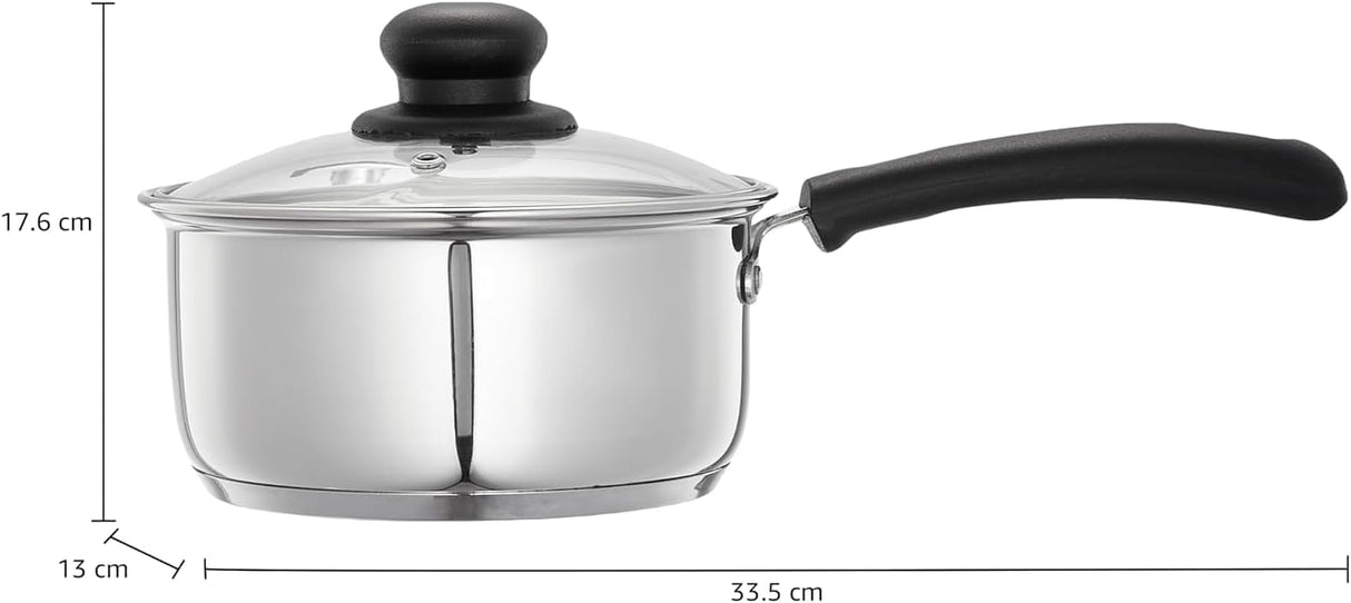 NOBILITY Stainless Steel Saucepan with Glass Lid Induction Base 16 cm 1500 ml