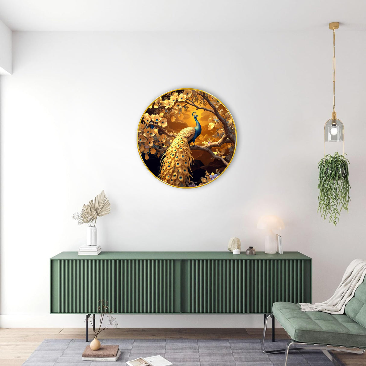 NOBILITY Peacock Painting modern sparkle lamination wall art with premium golden slim frame for Home Living Room Office Wedding Return Christmas Diwali Gift Items for Friends Family