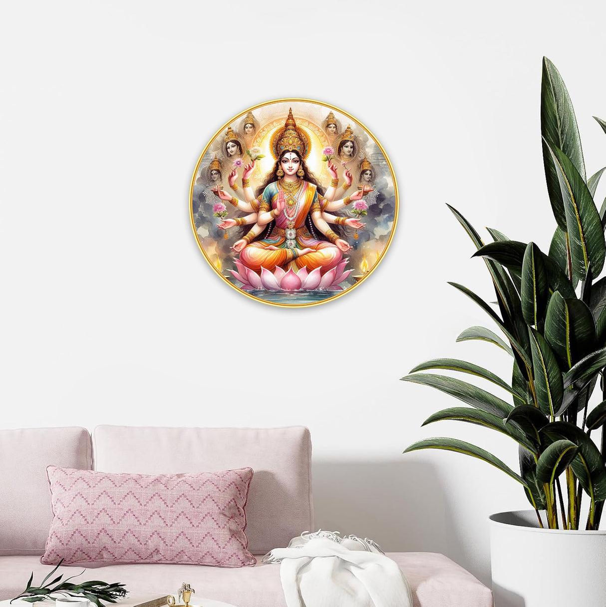 NOBILITY Mata Lakshmi Painting modern sparkle lamination wall art with premium golden slim frame for Home Living Room