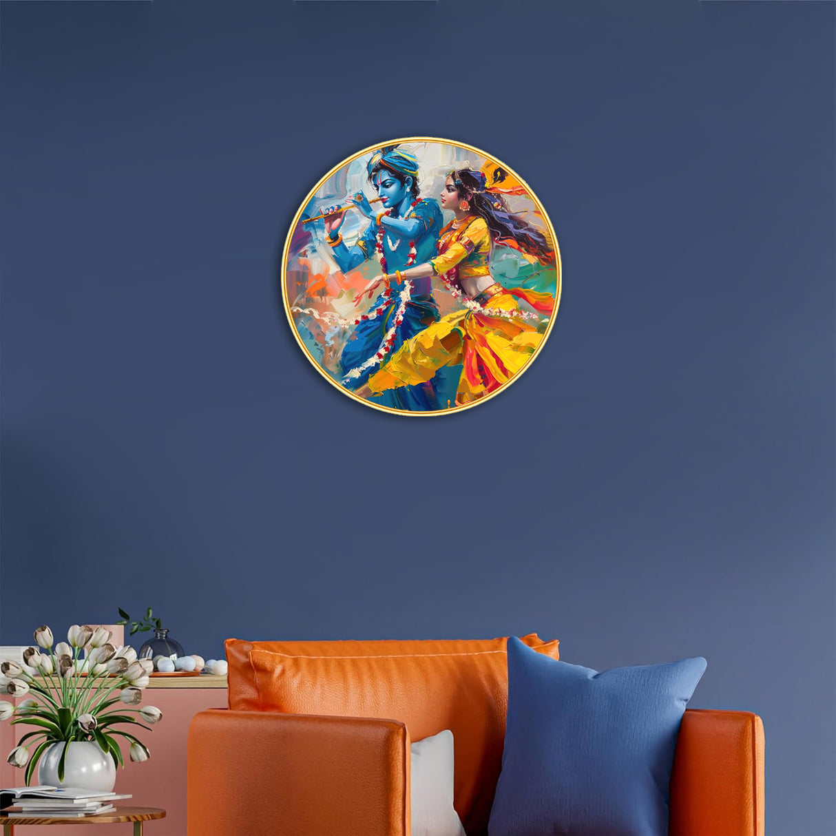 NOBILITY Radha Krishna Wall Art modern sparkle lamination Kanha Painting with premium golden slim frame for Home Living Room Office Wedding Return Christmas Diwali Gift Items for Friends Family