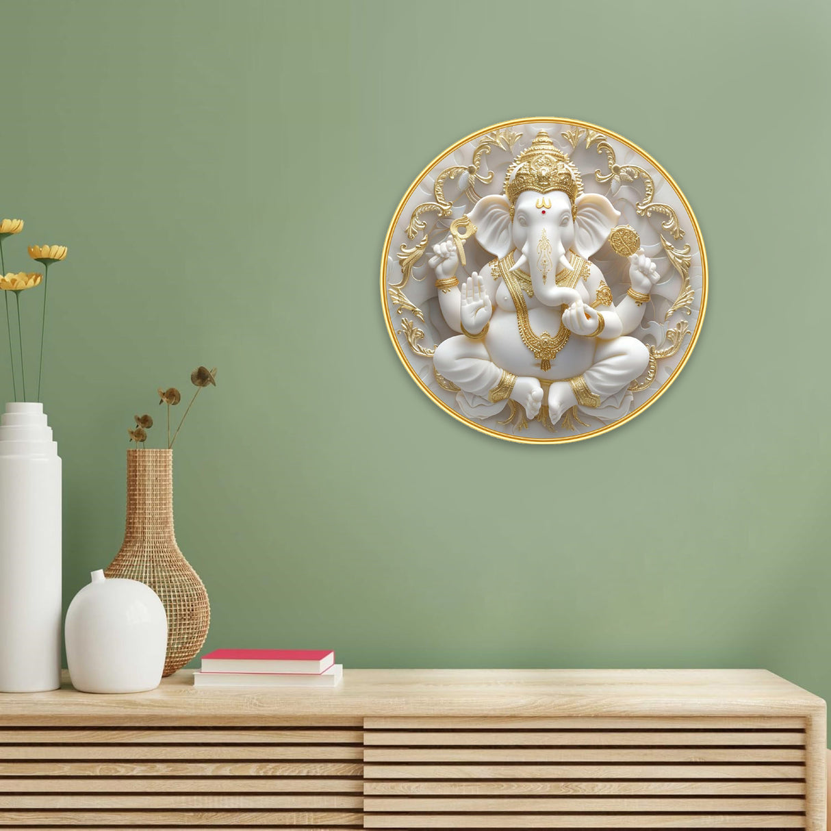 NOBILITY Ganesha Painting modern sparkle lamination Ganesh wall art with premium golden slim frame for Home Living Room Office Wedding Return Diwali Gift Items for Friends Family