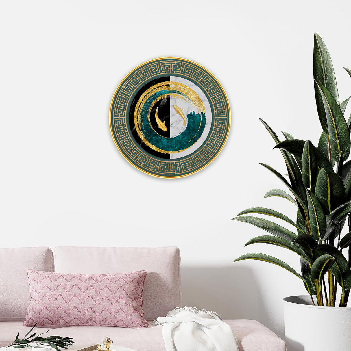 NOBILITY Fish Painting modern sparkle lamination wall art with premium golden slim frame for Home Living Room Office Wedding Return Christmas Diwali Gift Items for Friends Family